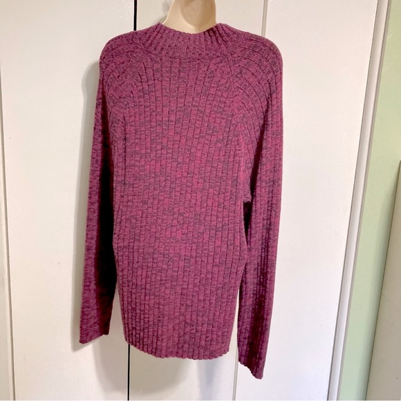 Maroon Purple Black Detail Long Sleeve Round Neck Cotton Sweater Woman's XL - Picture 6 of 13